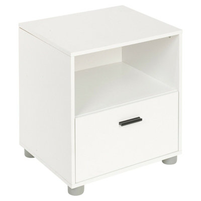 Urbn-Living Urbnliving Height 43Cm 1 Drawer Wooden White Bedside Cabinet Bedroom Furniture Storage Nightstand from B&Q