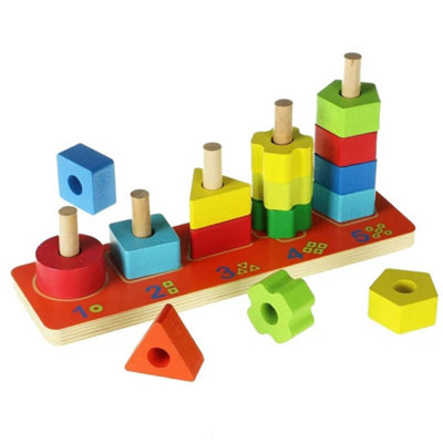 Kids Wooden Column Shape Sorter Number Blocks Learning Set Toddler Preschool New - Image 3