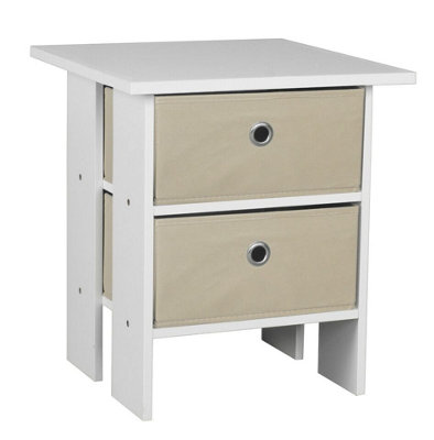 Urbn-Living Urbnliving Height 45Cm 2 Tier 2 Drawer White And Beige Wooden Bedside Table from B&Q