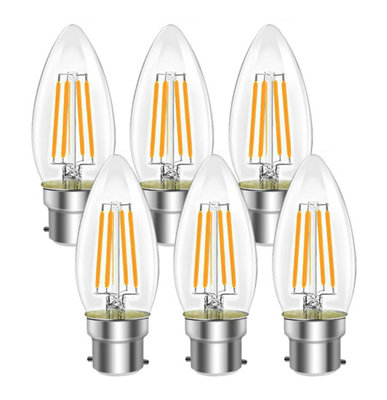 Extrastar B22 Led Filament Candle Bulbs 6W Warm ,2700K (Pack Of 6) White