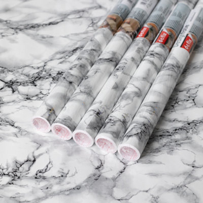 D-C-Fix Marble White 67.5Cm X 2M (5 Rolls) Self-Adhesive Vinyl Wrap For Doors And Worktops from B&Q