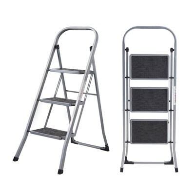 Masterworx Unisex Grey 3 Step Ladder | Foldable Step Stool, Anti-Slip, Heavy Duty Diy, Home In - Image 3