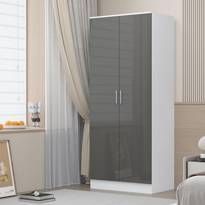 REFLECT 2 Door Plain Wardrobe - Grey Gloss Fronts & Matt White Carcass - Image 7