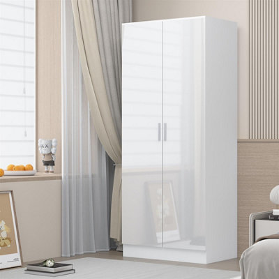 Reflect 2 Door Plain Wardrobe In Gloss Door Fronts And Matt Carcass (H)180Cm (W)76Cm (D)47Cm White