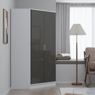 REFLECT 2 Door Corner Wardrobe - Grey Gloss Fronts & Matt White Carcass - Image 7