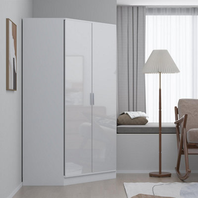 REFLECT 2 Door Corner Wardrobe - White Gloss Fronts & White Matt Carcass - Image 6