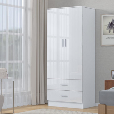 Reflect 2 Door + 2 Drawer Combination Wardrobe - Gloss Door & Drawer Fronts & Matt Carcass (H)180Cm (W)76Cm (D)47Cm White