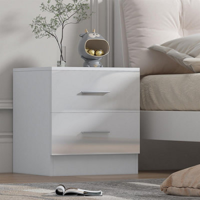 Reflect 2 Drawer BedsideWhite Gloss & Matt WhiteModern Nightstand For Bedroom StorageH: 48.5Cm X W: 45Cm X D: 39.5Cm from B&Q