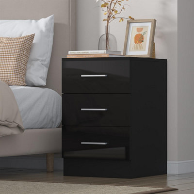 Reflect 3 Drawer BedsideBlack Gloss & Black OakModern Nightstand For Bedroom StorageH: 59.5Cm X W: 39.5Cm X D: 38Cm from B&Q