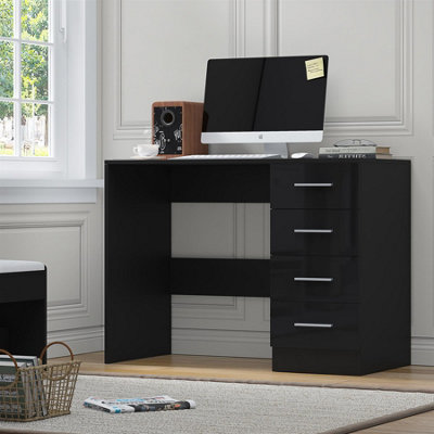 Reflect 4 Drawer DeskBlack Gloss & Black OakModern Bedroom Storage For VanityWork Or StudyH: 72Cm X W: 99Cm X D: 39.5Cm from B&Q