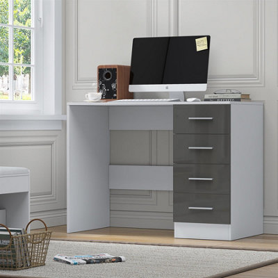 Reflect 4 Drawer DeskGrey Gloss & Matt WhiteModern Bedroom Storage For VanityWork Or StudyH: 72Cm X W: 99Cm X D: 39.5Cm from B&Q