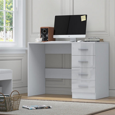 Reflect 4 Drawer DeskWhite Gloss & Matt WhiteModern Bedroom Storage For VanityWork Or StudyH:72Cm X W: 99Cm X D: 39.5Cm from B&Q
