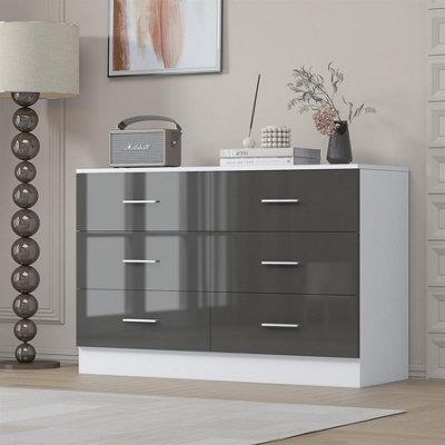 Reflect Grey/White Drawer Chest Of Drawers In Gloss Fronts And Matt Carcass (H)75Cm (W)112Cm (D)40Cm Size 6