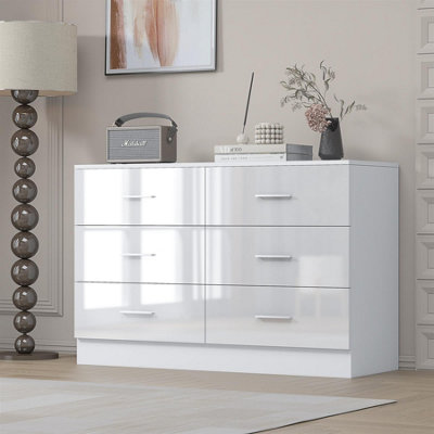 Reflect Wide 6 Drawer ChestWhite Gloss & Matt WhiteModern Bedroom Storage Unit With DrawersH: 75Cm X W: 112Cm X D: 40Cm from B&Q