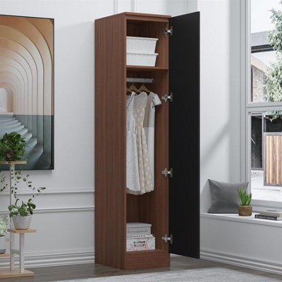 REFLECT 1 Door Wardrobe - Black Gloss Fronts / Walnut Matt Carcass - Image 7