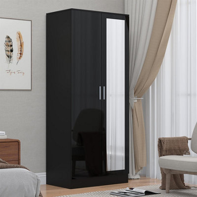 B&Q -  2 Door Mirrored WardrobeBlack Gloss & Black OakHanging Rails & ShelvesH: 180Cm X W: 76CmModern Sleek Design