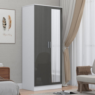 REFLECT 2 Door Mirror Wardrobe - Grey Gloss Fronts / White Matt Carcass - Image 7