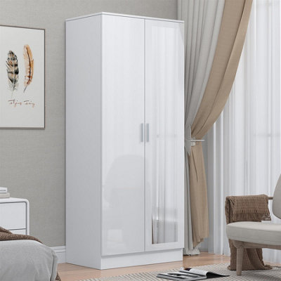 Reflect 2 Door Mirrored Wardrobe In Gloss Door Fronts And Matt Carcass (H)180Cm (W)76Cm (D)47Cm White