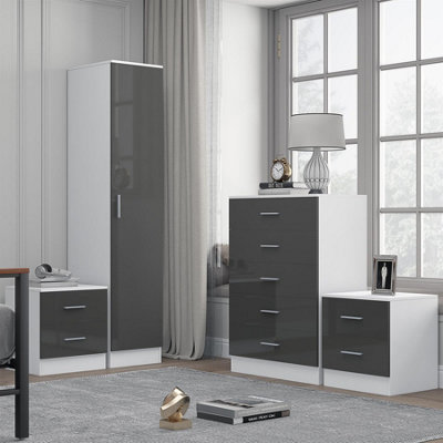 Reflect 1 Door Plain Wardrobe5 Drawer Chest2X 2 Drawer BedsidesGrey Gloss & Matt WhiteModern Bedroom Furniture Set from B&Q