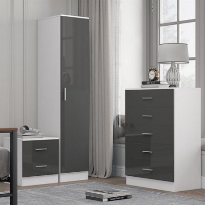 Reflect 1 Door Plain Wardrobe5 Drawer Chest2 Drawer BedsideGrey Gloss & Matt WhiteBedroom Furniture Set from B&Q