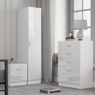 Reflect 1 Door Plain Wardrobe5 Drawer Chest2 Drawer BedsideWhite Gloss & Matt WhiteBedroom Furniture Set from B&Q