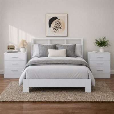 Reflect 3 Drawer Bedside Bundle (2X)White Gloss & Matt WhiteModern BedsideH: 59.5Cm X W: 39.5Cm X D: 76Cm from B&Q