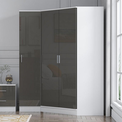 Reflect 2Pc Wardrobe Bundle2 Door Corner + 1 Door PlainGrey Gloss & Matt WhiteH: 180Cm X W: 179Cm X D: 103Cm from B&Q