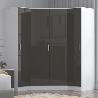 Reflect 3Pc Wardrobe Bundle2 Door Corner + 2X 1 Door PlainGrey Gloss & Matt WhiteH: 180Cm X W: 179Cm X D: 103Cm from B&Q