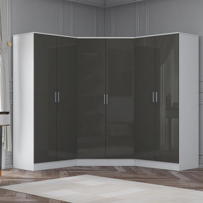 REFLECT Wardrobe Bundle: Corner 2 Door + 2x 2 Door Plain - Grey/White - Image 7
