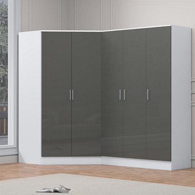 Reflect 2Pc Wardrobe Bundle2 Door Corner + 3 Door PlainGrey Gloss & Matt WhiteH: 180Cm X W: 179Cm X D: 103Cm from B&Q