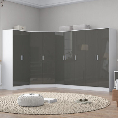 Reflect 4Pc Wardrobe Bundle2 Door Corner + 3 Door Plain + 2X 2 Door PlainGrey Gloss & Matt WhiteH: 180Cm X W: 179Cm from B&Q