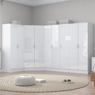REFLECT 2 Door Corner + 3 Door +  2x 2 Plain Door Wardrobe Bundle - White/White - Image 7