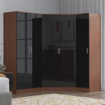 REFLECT 2 Door Corner + 2 Plain + 1 Plain Door Wardrobe Bundle - Black/Walnut - Image 7