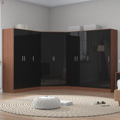 REFLECT Corner + 2x 3 Door Plain + 1 Door - Black Gloss/Walnut Matt Bundle - Image 7