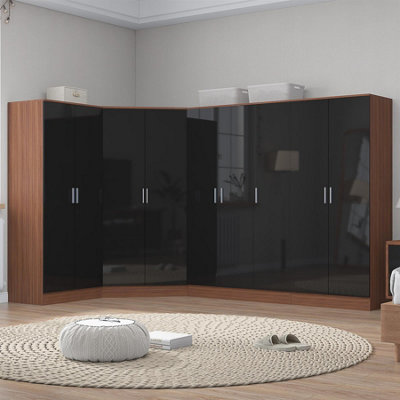 REFLECT Wardrobe Bundle - Corner + 3 Door + 2x 2 Door Plain - Black / Walnut - Image 7