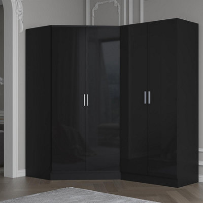 Reflect 2Pc Wardrobe Bundle2 Door Corner + 2 Door PlainBlack Gloss & Black OakH: 180Cm X W: 179Cm X D: 103Cm from B&Q