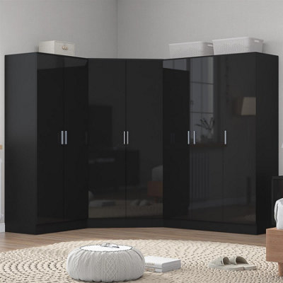 Reflect 4Pc Wardrobe Bundle2 Door Corner + 3 Door Plain + 2 Door PlainBlack Gloss & Black OakH: 180Cm X W: 179Cm from B&Q