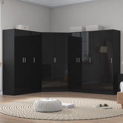 B&Q -  4Pc Wardrobe Bundle2 Door Corner + 2X 3 Door Plain + 1 Door PlainBlack Gloss & Black OakH: 180Cm X W: 179Cm