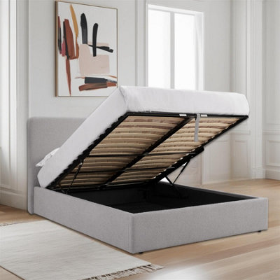 Teddy Boucle Teddy 4Ft6 Double Ottoman Gas Lift Storage Bed Frame - Boucle Grey