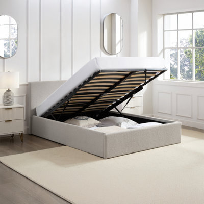 Teddy Boucle Beige Teddy 4Ft Double Gas Lift Ottoman Storage Bed Frame - Boucle Small
