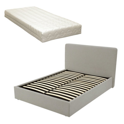 Teddy Boucle Teddy Gas Lift Ottoman Storage Bed 4Ft6 Double + Spring And Memory Foam Mattress - Boucle Grey