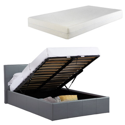 Luna Grey Single Ottoman Storage Bed With Gas Lift & 20Cm Thick Memory Foam Mattress - L: 203Cm X W: 108Cm X H: 88.5Cm 3Ft B&Q