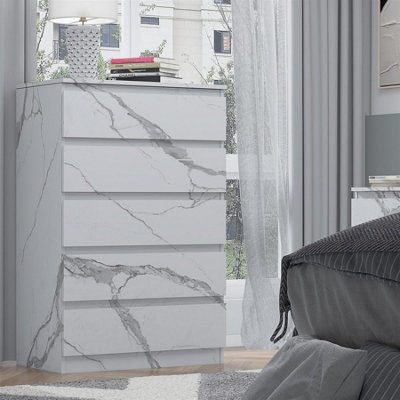 Zita White Marble Effect 5 Drawer ChestModern Storage Unit(L) 40Cm X (W) 70Cm X (H) 107CmStylish Bedroom Storage from B&Q