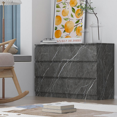 Zita Grey Marble Effect 6 Drawer ChestWide Storage Unit(L) 40Cm X (W) 112Cm X (H) 75CmStylish Bedroom Storage from B&Q