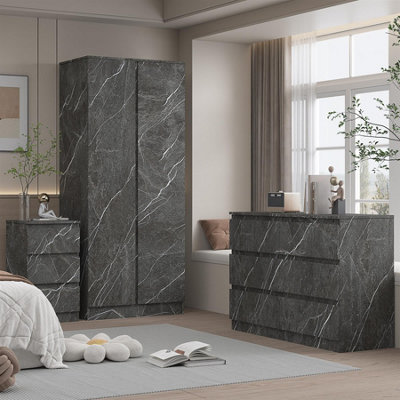 Zita Grey Marble Effect 3 Piece Bedroom Set2 Door Wardrobe6 Drawer Chest & 3 Drawer BedsideStylish Bedroom Storage from B&Q
