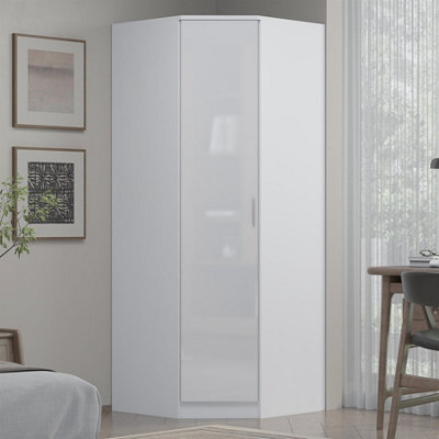 B&Q -  1 Door Corner WardrobeWhite Gloss & Matt White2 Hanging Rails & 1 ShelfH: 180Cm X W: 74.4CmModern Design