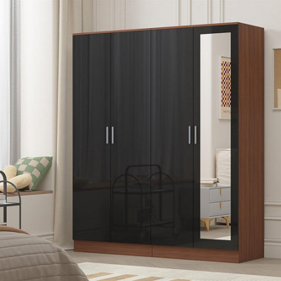 Reflect 2Pc Wardrobe Bundle2 Door Mirror + 2 Door PlainBlack Gloss & WalnutH: 180Cm X W: 152Cm X D: 47Cm