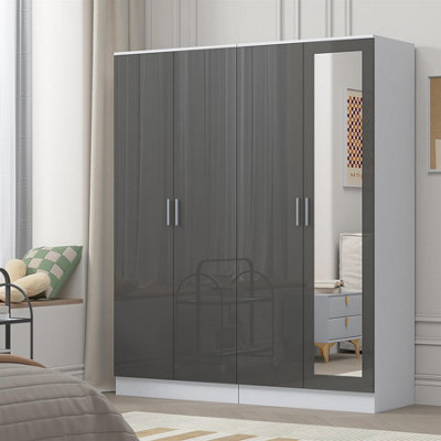 Reflect 2Pc Wardrobe Bundle2 Door Mirror + 2 Door PlainGrey Gloss & Matt WhiteH: 180Cm X W: 152Cm X D: 47Cm