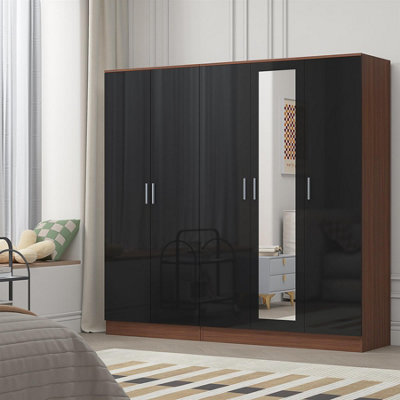REFLECT 3 Door Mirror + 2 Plain Door Wardrobe Bundle - Black/Walnut - Image 7