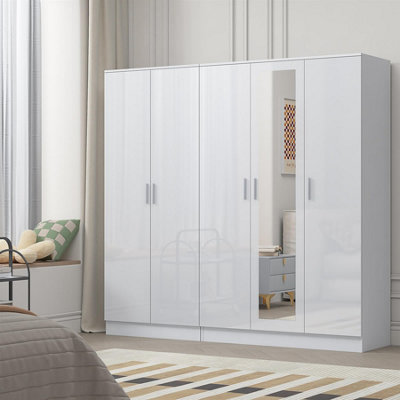 REFLECT Wardrobe Bundle: 3 Door Mirror & 2 Door Plain - White/White - Image 7